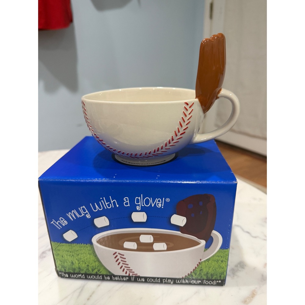 MAX'S MUG Baseball Glove Ceramic Mug With Toppings Basket White Red Brown
